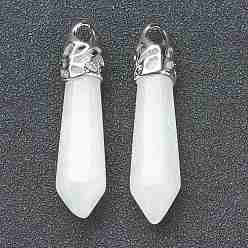 White Jade Bullet Natural White Jade Pendants, with Platinum Tone Alloy Findings, 33~40x8~10mm, Hole: 3x2mm
