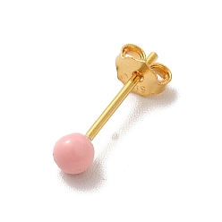Pink Enamel Round Ball Stud Earrings, Golden 925 Sterling Silver Jewelry for Women, Pink, 14.5x3mm, Pin: 0.8mm