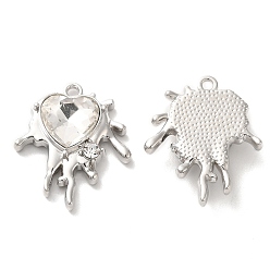 Clear Alloy Pendant, with Glass, Platinum, Lead Free & Cadmium Free, Melting Heart Charm, Clear, 24x20.5x6mm, Hole: 1.6mm
