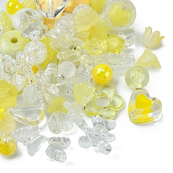 Yellow Opaque & Transparent Acrylic Beads, Mixed Shapes, Yellow, 7.5~33x7.5~43.5x4.5~16mm, Hole: 1.2~4mm, about 50g/bag
