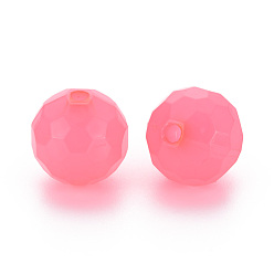 Ярко-Розовый Имитации акриловых шариков желе, граненые, круглые, ярко-розовый, 16.5x16 мм, отверстие : 2.5 мм, Около 288 шт / 500 г