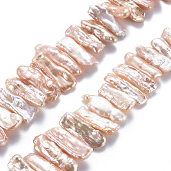 PeachPuff Natural Keshi Pearl Beads Strands, Cultured Freshwater Pearl, Nuggets, PeachPuff, 4~14x12~28x3~6mm, Hole: 0.6mm, about 50~54pcs/strand, 15.35 inch(39cm)