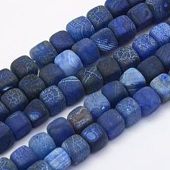 Azul de Medianoche Ágata natural de hebras, teñido y climatizada, cubo, Alice azul, 8~10x8.5~9x8.5~9 mm, agujero: 1 mm, sobre 41 unidades / cadena, 14.7 pulgada (37.5 cm)