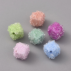 Couleur Mélangete Perles en résine, avec strass cristal, style de nourriture de bonbons imitation, cube, couleur mixte, 16x17x17 mm, longueur de côté: 12 mm