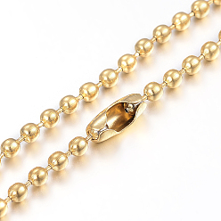 Золотой 304 ожерелья из шариковой цепи из нержавеющей стали, круглые, золотые, 29.5 дюйм (75 см), 1.5 мм