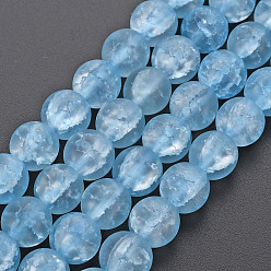 Cornflower Blue Crackle Glass Beads Strands, Dyed & Heated, Frosted, Round, Cornflower Blue, 10mm, Hole: 1.4mm, about 41~42pcs/strand, 15.35~15.75 inch(39~40cm)