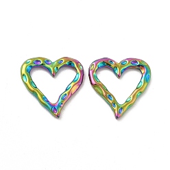 Rainbow Color Chapado iónico (ip) 304 anillo de unión de acero inoxidable, martillado, corazón, color del arco iris, 19x18.5x2 mm, diámetro interior: 12.5x14 mm