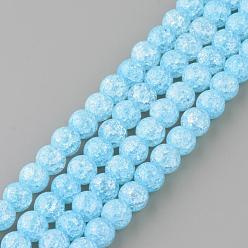Light Sky Blue Synthetic Crackle Quartz Beads Strands, Round, Dyed, Light Sky Blue, 6mm, Hole: 1mm, about 66pcs/strand, 15.7 inch