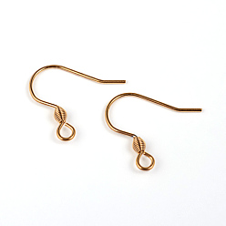 Real 18K Gold Plated Ion Plating(IP) 304 Stainless Steel Earring Hook Findings, with Horizontal Loop, Real 18K Gold Plated, 18x16x0.8mm, 20 Gauge, Hole: 2.5mm