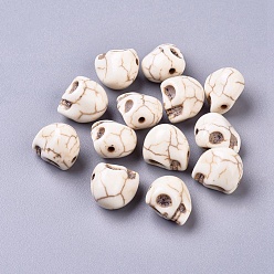 Floral White Synthetic Magnesite Beads Strands, Dyed, for Halloween, Skull, Floral White, 12x10mm, Hole: 1mm, about 600pcs/1000g