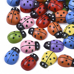 Mixed Color Spray Painted Maple Wood Cabochons, Printed, Ladybug, Mixed Color, 13x9x4mm