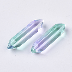 Colorful Two Tone Glass Double Terminated Point Beads, No Hole/Undrilled, Bullet, Colorful, 30~32x8~9x8mm