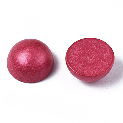 Cerise Painted Natural Wood Cabochons, Pearlized, Half Round, Cerise, 12x6mm