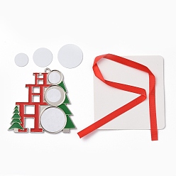 Árbol Decoraciones colgantes de aleación en blanco de sublimación temática navideña, colgante de foto en blanco de aleación, con cinta de poliéster, árbol, 71x72.5x2.2 mm, agujero: 3.3 mm, Bandeja: 15~27 mm