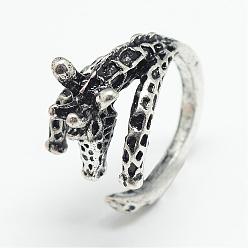 Antique Silver Adjustable Alloy Cuff Finger Rings, Giraffe, Size 7, Antique Silver, 17mm