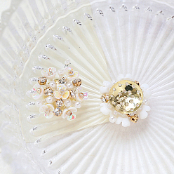Blanco Cabuchones de resina, perlas de racimo, con diamantes de imitación de cristal y engastes de disco perforado de aleación chapada en oro, flor, blanco, 22 mm