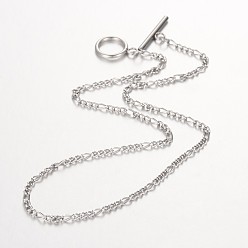 Stainless Steel Color 304 Stainless Steel Figaro Chain Necklace, Stainless Steel Color, 17.32 inch(44cm)