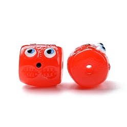 Red Halloween Opaque Resin Beads, Column with Monster Face, Red, 13x12.5x14mm, Hole: 2mm