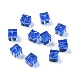 Bleu Verre imitation perles de cristal autrichien, facette, suqare, bleu, 5.5x5.5x5.5mm, Trou: 1mm