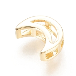 Real 18K Gold Plated Brass Slide Charms, Long-Lasting Plated, Moon, Real 18K Gold Plated, 11x8.5x3.5mm, Hole: 2x3~4mm