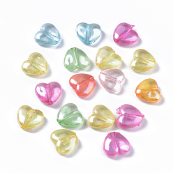 Mixed Color Transparent Acrylic Beads, AB Color Plated, Heart, Mixed Color, 11x12x5mm, Hole: 1.8mm, about 1269pcs/500g