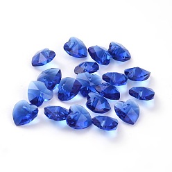 Bleu Royal Valentines romantiques idées charmes de verre, breloque coeur facettes, bleu royal, 10x10x5mm, Trou: 1mm