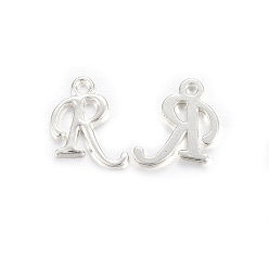 Letter R Silver Color Plated Alloy Letter Pendants, Rack Plating, Cadmium Free & Lead Free, Letter.R, 14x10x2mm, Hole: 1.5mm