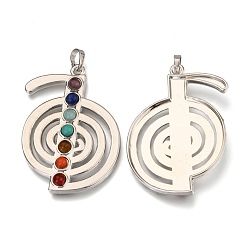 Colorful Platinum Plated Brass Gemstone Musical Note Pendants, Chakra Jewelry, Colorful, 48x36x4mm, Hole: 2mm