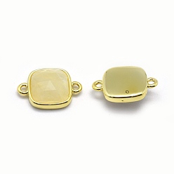 Rainbow Moonstone Natural Rainbow Moonstone Links connectors, with Golden Tone Brass Findings, Square, Faceted, 16x11x5mm, Hole: 1.2mm