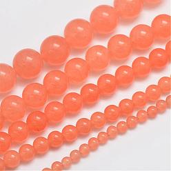 Light Salmon Natural & Dyed Malaysia Jade Bead Strands, Round, Light Salmon, 8mm, Hole: 1.0mm, about 48pcs/strand, 15 inch
