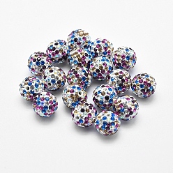 Colorful Handmade Polymer Clay Rhinestone Beads, Round, Colorful, 10mm, Hole: 1.5mm