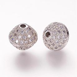 Platinum Brass Micro Pave Cubic Zirconia Beads, Bicone, Clear, Platinum, 10x10mm, Hole: 2mm