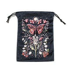 Light Coral Butterfly Print Velvet Storage Bags, Drawstring Pouches Tarot Card Packaging Bag, Rectangle, Light Coral, 17.9x13cm