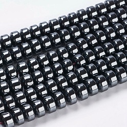 Black Non-Magnetic Synthetic Hematite Beads Strands, Flat Round/Disc, Black, 6x4.5mm, Hole: 1mm, about 99pcs/strand, 15.7 inch