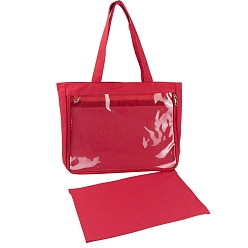 Red Canvas Shoulder Bags, Rectangle Women Handbags, with Zipper Lock & Clear PVC Windows, Red, 31x37x8cm