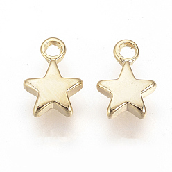 Real 18K Gold Plated Brass Charms, Star, Nickel Free, Real Gold Plated, Real 18K Gold Plated, 10x7x2mm, Hole: 1.4mm