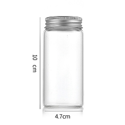 Silver Column Glass Screw Top Bead Storage Tubes, Clear Glass Bottles with Aluminum Lips, Silver, 4.7x10cm, Capacity: 130ml(4.40fl. oz)