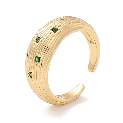 Vert Zircone cubique anneaux de manchette, Bague ouverte en forme de dôme texturé en laiton plaqué or véritable 18k pour femme, sans cadmium et sans plomb, verte, taille us 6 1/2 (16.9 mm)