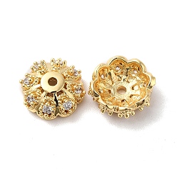 Real 18K Gold Plated Brass Micro Pave Cubic Zirconia Bead Cap, Multi-Petal, Real 18K Gold Plated, 11x4mm, Hole: 1.2mm