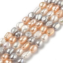 Mixed Color Natural Cultured Freshwater Pearl Beads Strands, Two Sides Polished, Dyed, Mixed Color, 6~8x5.5~6.5mm, Hole: 0.6mm, about 45pcs/strand, 14.37 inch(36.5cm)