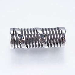 Antique Silver 304 Stainless Steel Tube Beads, Large Hole Beads, Antique Silver, 23x9.5x9mm, Hole: 6mm
