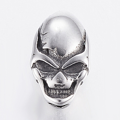 Antique Silver 304 Stainless Steel Beads, Skull, Antique Silver, 12x7.5x6.5mm, Hole: 2mm