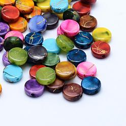 Couleur Mélangete Perles acryliques , peint à la bombe, plat rond, couleur mixte, 9x3.5mm, trou: 1 mm, environ 2500 pcs / 500 g