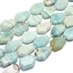 Amazonite Chapelets de perles amazonite naturelles  , perles de dalle plate, nuggets, facette, 24.5~26x18.5~21.5x7.5~8mm, Trou: 2mm, Environ 13 pcs/chapelet, 14.7 pouces ~ 14.9 pouces