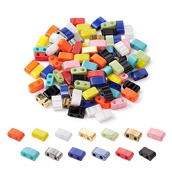Mixed Color 100Pcs 13 Style 2-Hole Glass Seed Beads, Opaque Colours & Baking Painted & Electroplate, Rectangle, Mixed Color, 4.5~5.5x2x2~2.5mm, Hole: 0.5~0.8mm