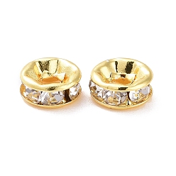 Real 18K Gold Plated Brass with Crystal Rhinestone Spacer Beads, Cadmium Free & Lead Free, Flat Round, Real 18K Gold Plated, 6x2.5mm, Hole: 1.6mm