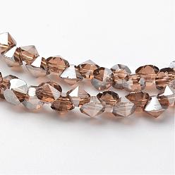 Bronze Perles en verre electroplate, perle plaquée lustre, facette, diamant, tan, 4x4mm, Trou: 1mm, Environ 143 pcs/chapelet, 11.8 pouce