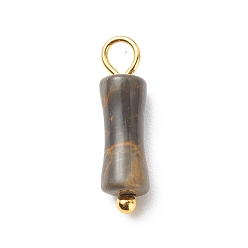 Other Jasper Natural Coffee Jasper Pendants, with Golden Tone Brass Findings, Bamboo-Shaped Charm, 17.5x5mm, Hole: 2.5~2.7mm