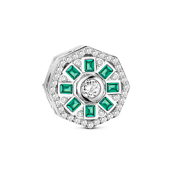 Light Sea Green TINYSAND Rhodium Plated 925 Sterling Silver Spring Is Coming European Beads, with Cubic Zirconia, Platinum, Light Sea Green, 12.67x12.54x11.48mm, Hole: 4.47mm