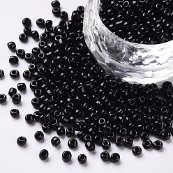 Negro Abalorios de la semilla de cristal, colores opacos semilla, pequeñas cuentas artesanales para hacer joyas de bricolaje, rondo, negro, 2 mm, agujero: 1 mm, sobre 30000 unidades / libra